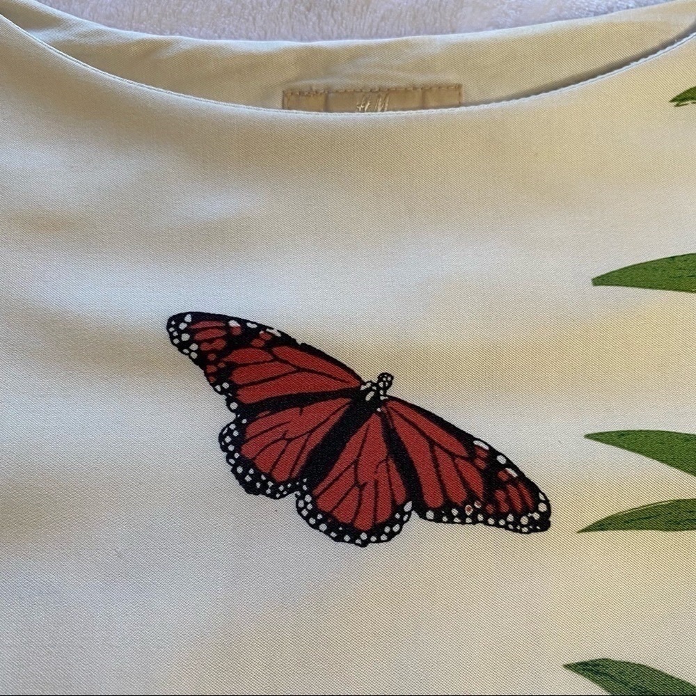 H&M Wool Blend Floral Butterfly Boho Mini Dress 3/4 Length Sleeve Cream Size 6 - Picture 11 of 16
